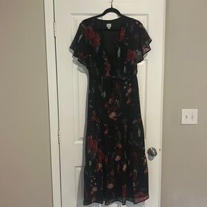 LIKE NEW A New Day 100% Polyester Black Dress w/Floral Size M